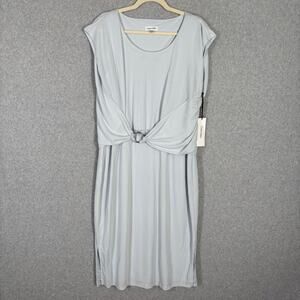 Calvin‎ Klein Dress 16 Blue Crepe Knit Wrap Belt Mido Royal Secretary $123 READ